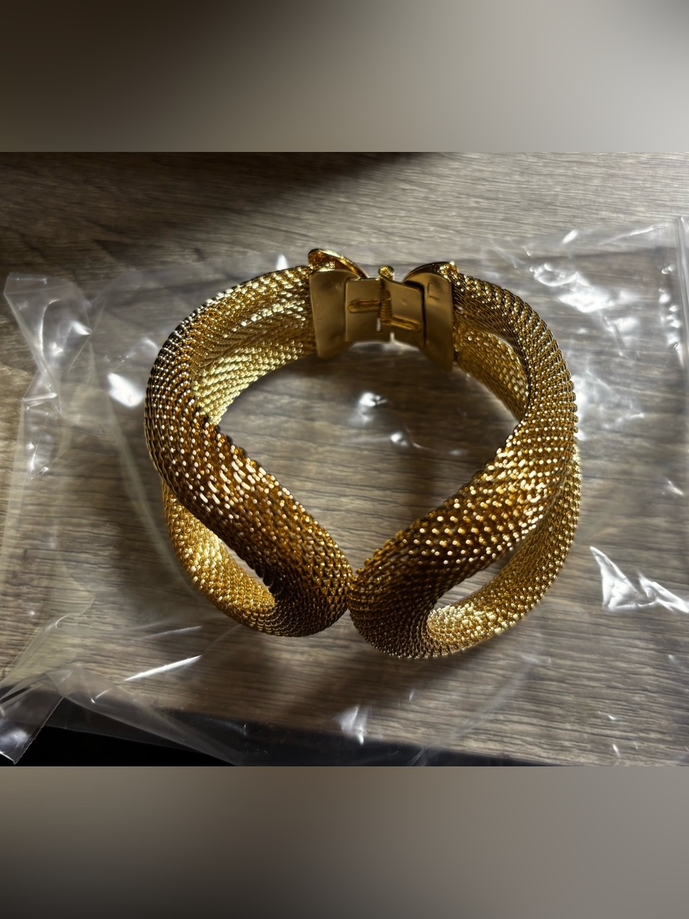 Twisted Gold Mesh Cuff Bracelet for Women